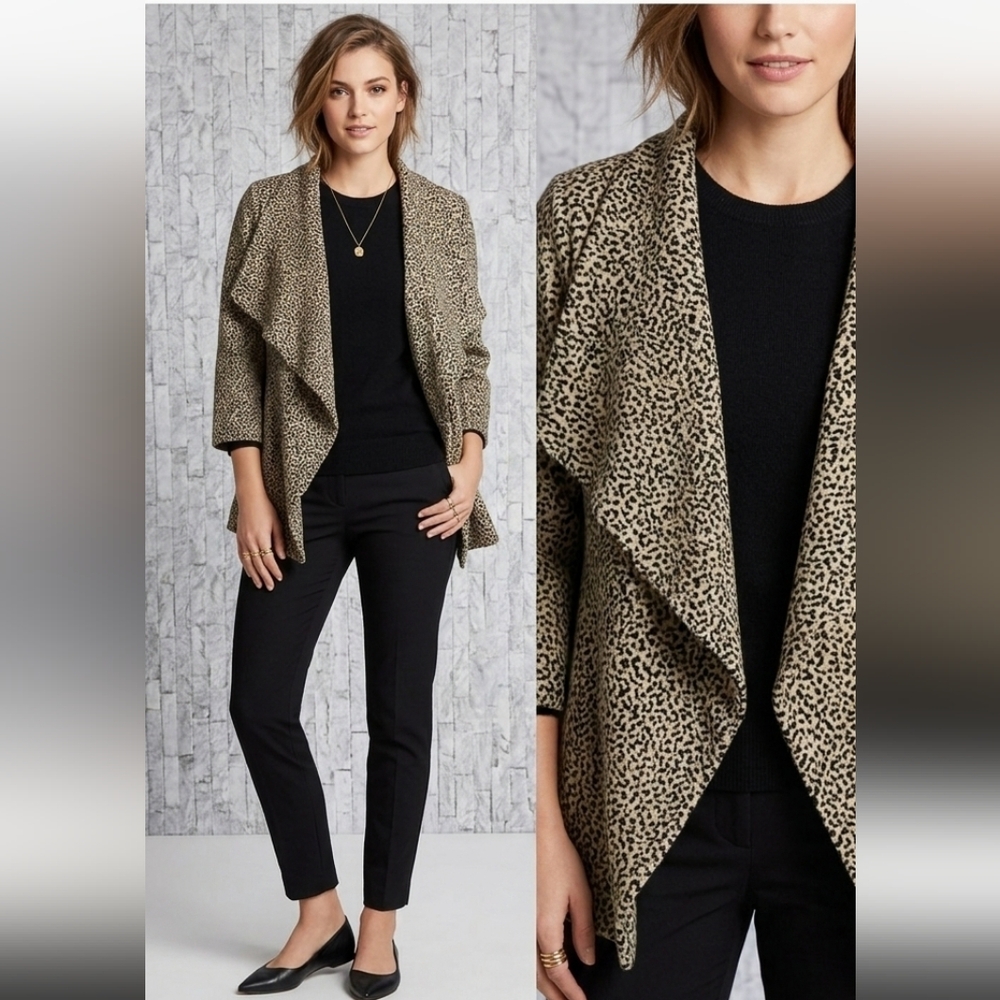 Calvin Klein Leopard Print Draped Ruffle Front Jacket - Size 2